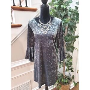 Nally & Millie Women Gray Polyester Round Neck Long Sleeve Knee Length Dress S/M